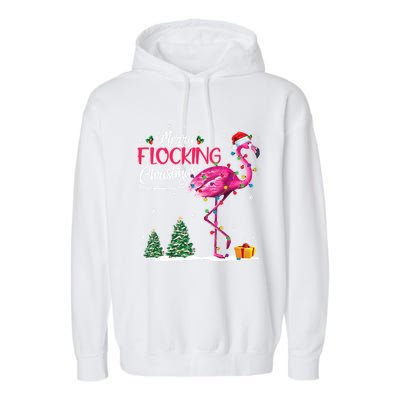 Merry Flocking Christmas Cute Flamingo Pink Santa Hat Cute Gift Garment-Dyed Fleece Hoodie