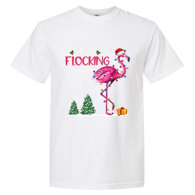 Merry Flocking Christmas Cute Flamingo Pink Santa Hat Cute Gift Garment-Dyed Heavyweight T-Shirt