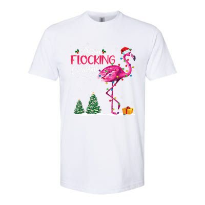 Merry Flocking Christmas Cute Flamingo Pink Santa Hat Cute Gift Softstyle CVC T-Shirt