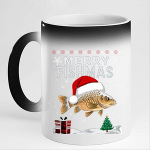 Merry Fishmas Carp Fish Ugly Christmas Funny Fishing Holiday Gift 11oz Black Color Changing Mug