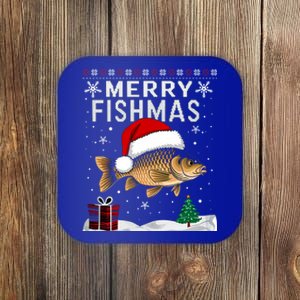 Merry Fishmas Carp Fish Ugly Christmas Funny Fishing Holiday Gift Coaster