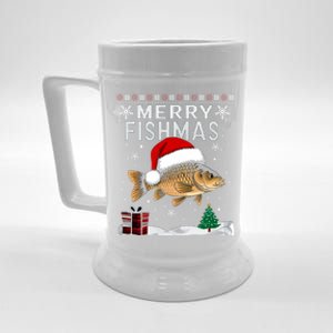 Merry Fishmas Carp Fish Ugly Christmas Funny Fishing Holiday Gift Beer Stein