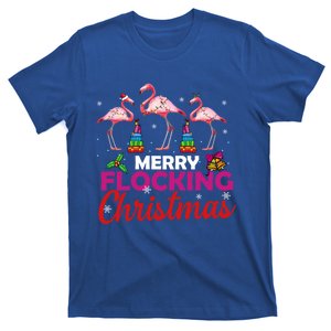 Merry Flocking Christmas Flamingo Pink In Santa Hat Funny Gift T-Shirt