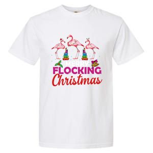 Merry Flocking Christmas Flamingo Pink In Santa Hat Funny Gift Garment-Dyed Heavyweight T-Shirt