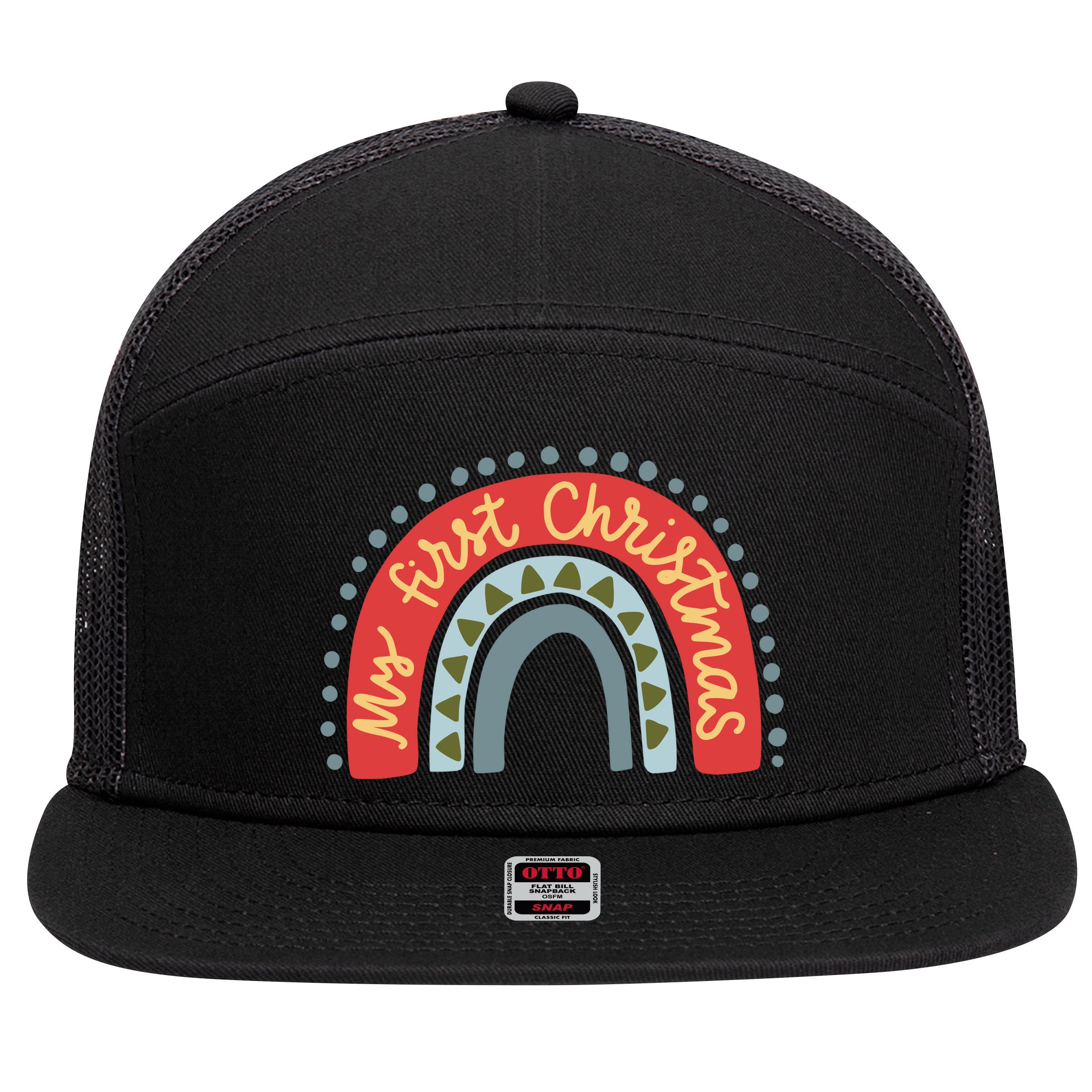 My First Christmas Cute Rainbow Holiday 7 Panel Mesh Trucker Snapback Hat