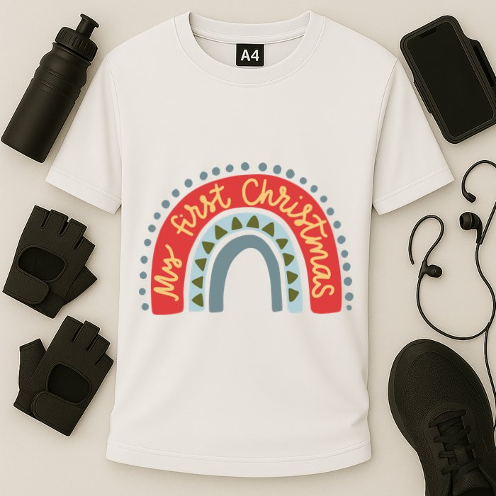 My First Christmas Cute Rainbow Holiday Cooling Performance Crew T-Shirt