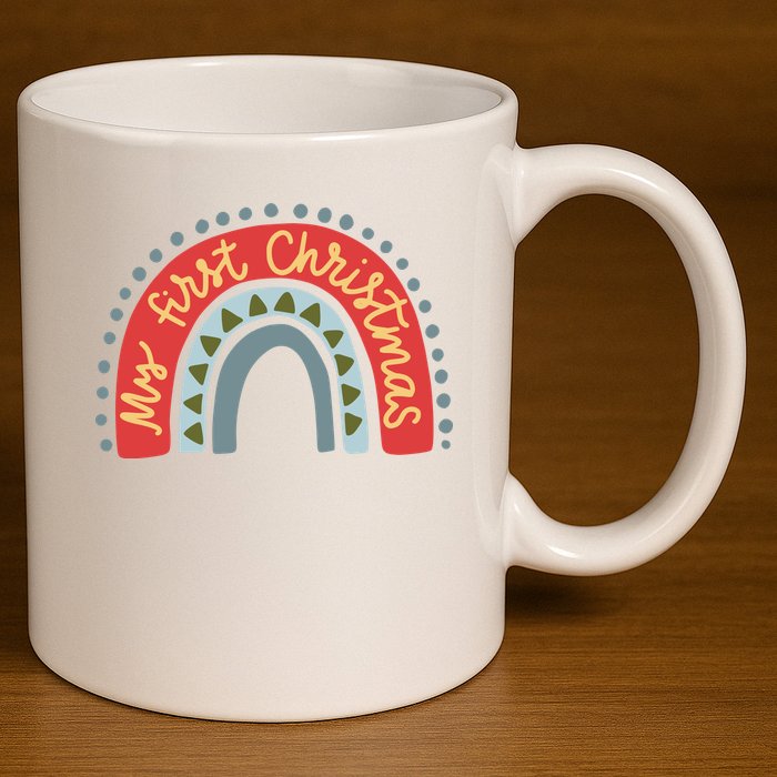 My First Christmas Cute Rainbow Holiday 11oz C Handle Ceramic Mug