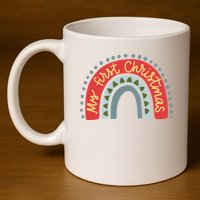 My First Christmas Cute Rainbow Holiday 11oz C Handle Ceramic Mug