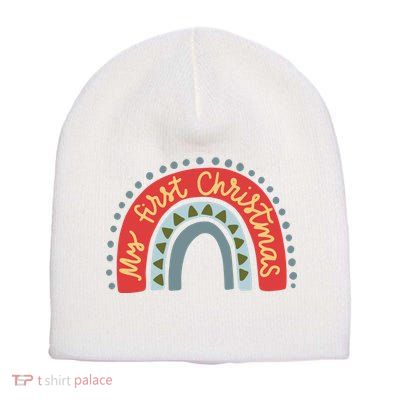 My First Christmas Cute Rainbow Holiday Short Acrylic Beanie