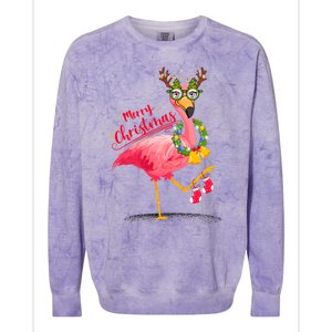 Merry Flocking Christmas Day Pink Flamingo Xmas Holidays Gift Colorblast Crewneck Sweatshirt