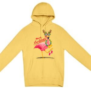 Merry Flocking Christmas Day Pink Flamingo Xmas Holidays Gift Premium Pullover Hoodie