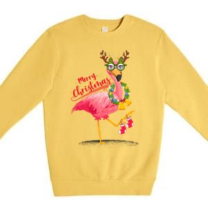 Merry Flocking Christmas Day Pink Flamingo Xmas Holidays Gift Premium Crewneck Sweatshirt