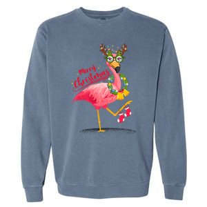 Merry Flocking Christmas Day Pink Flamingo Xmas Holidays Gift Garment-Dyed Sweatshirt