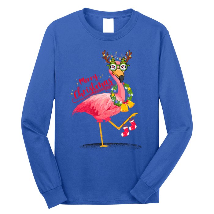 Merry Flocking Christmas Day Pink Flamingo Xmas Holidays Gift Long Sleeve Shirt