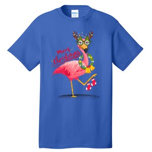 Merry Flocking Christmas Day Pink Flamingo Xmas Holidays Gift Tall T-Shirt