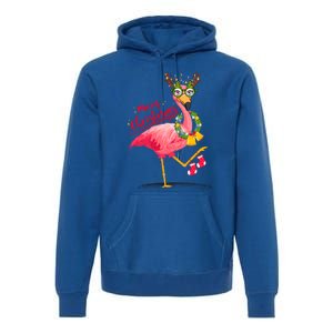 Merry Flocking Christmas Day Pink Flamingo Xmas Holidays Gift Premium Hoodie