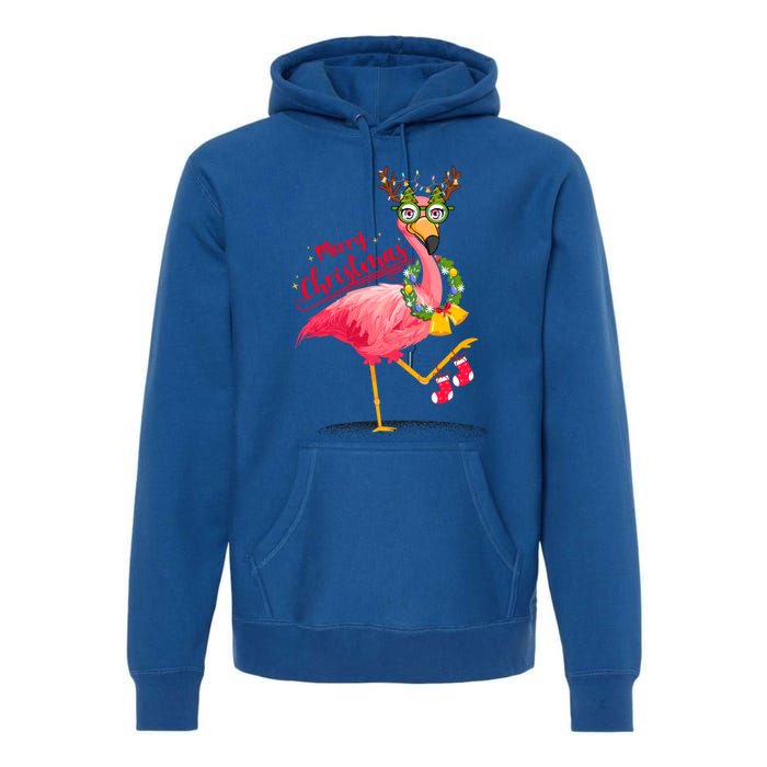 Merry Flocking Christmas Day Pink Flamingo Xmas Holidays Gift Premium Hoodie