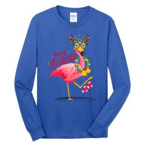 Merry Flocking Christmas Day Pink Flamingo Xmas Holidays Gift Tall Long Sleeve T-Shirt