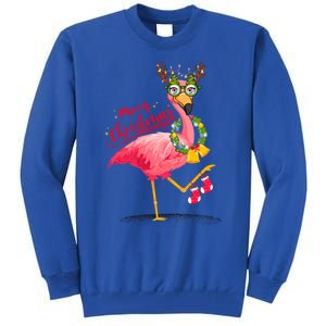 Merry Flocking Christmas Day Pink Flamingo Xmas Holidays Gift Tall Sweatshirt