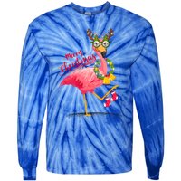 Merry Flocking Christmas Day Pink Flamingo Xmas Holidays Gift Tie-Dye Long Sleeve Shirt