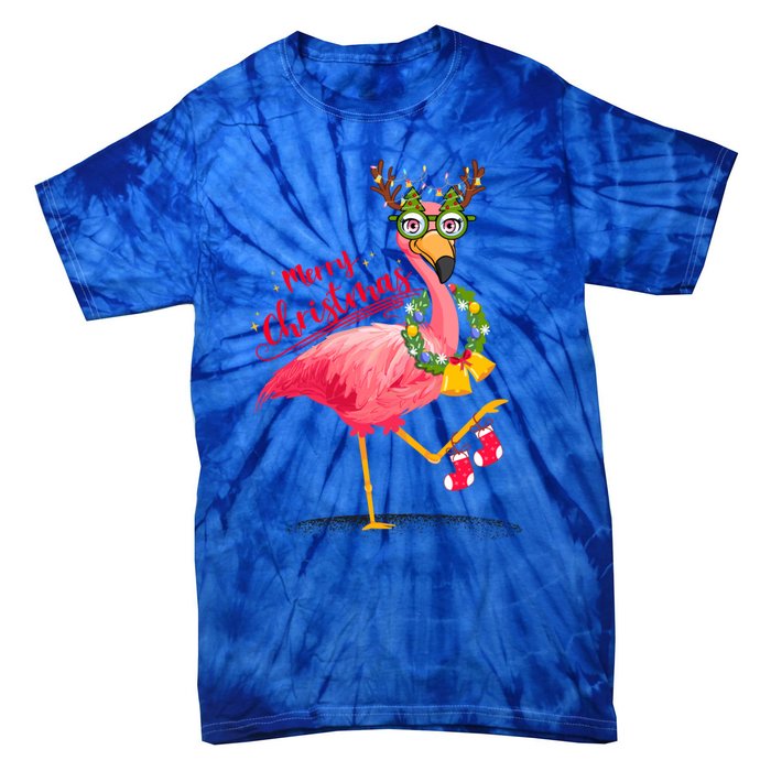 Merry Flocking Christmas Day Pink Flamingo Xmas Holidays Gift Tie-Dye T-Shirt