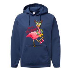 Merry Flocking Christmas Day Pink Flamingo Xmas Holidays Gift Performance Fleece Hoodie