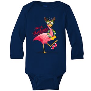 Merry Flocking Christmas Day Pink Flamingo Xmas Holidays Gift Baby Long Sleeve Bodysuit