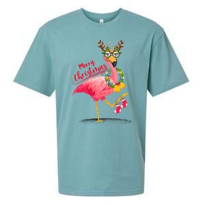 Merry Flocking Christmas Day Pink Flamingo Xmas Holidays Gift Sueded Cloud Jersey T-Shirt