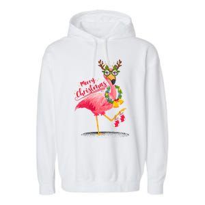 Merry Flocking Christmas Day Pink Flamingo Xmas Holidays Gift Garment-Dyed Fleece Hoodie