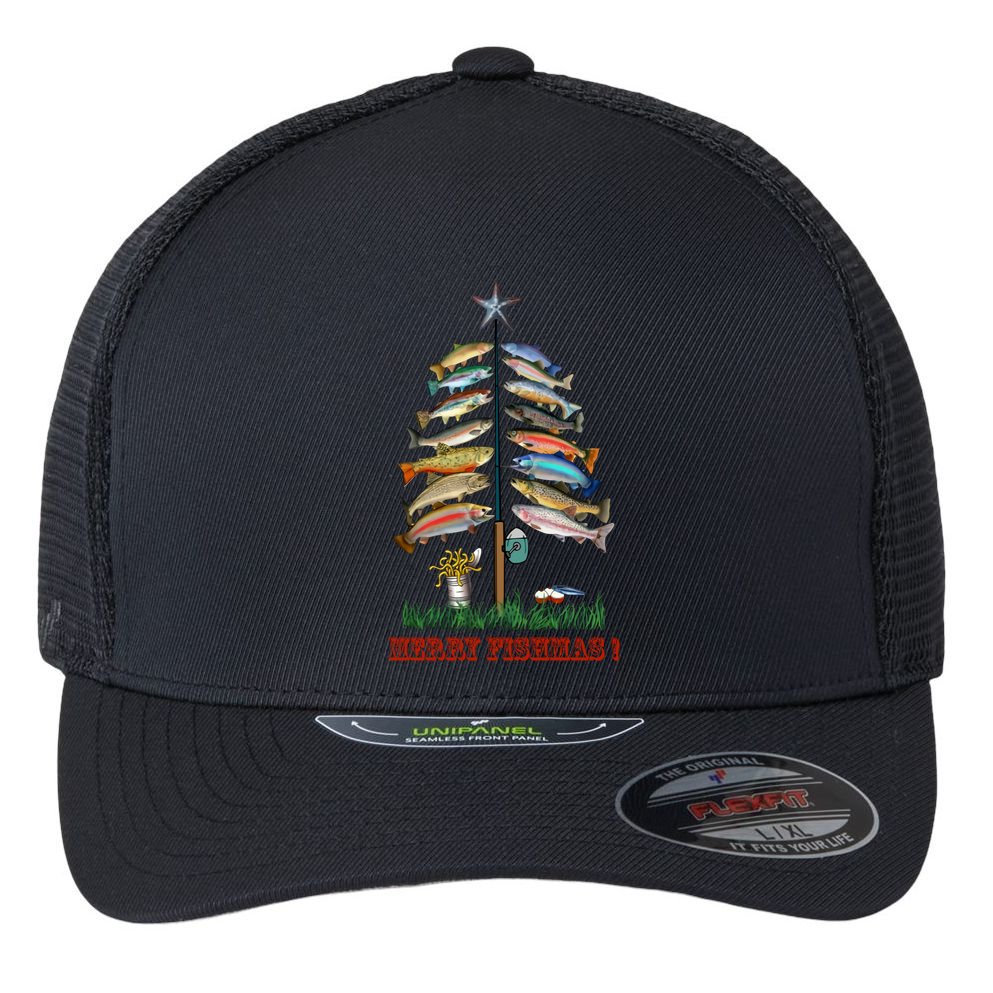 Merry Fishmas Christmas Fish Tree Meaningful Gift Flexfit Unipanel Trucker Cap