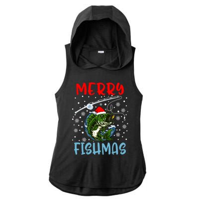 Merry Fishmas Christmas Fishing Holiday Gift Ladies PosiCharge Tri-Blend Wicking Draft Hoodie Tank