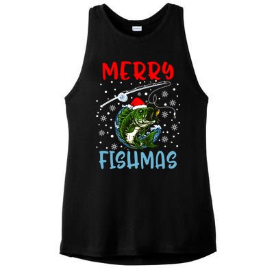 Merry Fishmas Christmas Fishing Holiday Gift Ladies PosiCharge Tri-Blend Wicking Tank