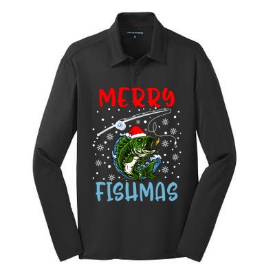 Merry Fishmas Christmas Fishing Holiday Gift Silk Touch Performance Long Sleeve Polo