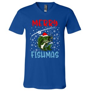 Merry Fishmas Christmas Fishing Holiday Gift V-Neck T-Shirt