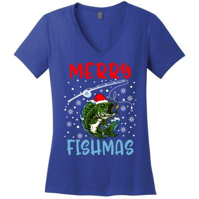 Merry Fishmas Christmas Fishing Holiday Gift Women's V-Neck T-Shirt