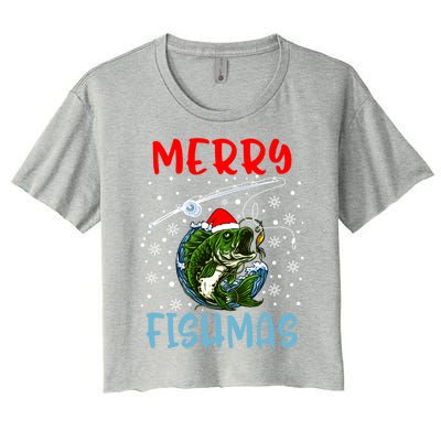 Merry Fishmas Christmas Fishing Holiday Gift Women's Crop Top Tee