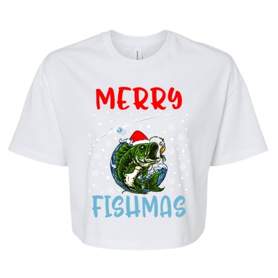 Merry Fishmas Christmas Fishing Holiday Gift Bella+Canvas Jersey Crop Tee