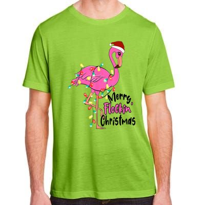 Merry Flocking Christmas Flamingo Pink In Santa Hat Xmas Gift Adult ChromaSoft Performance T-Shirt