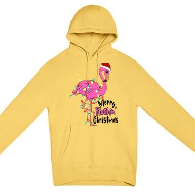 Merry Flocking Christmas Flamingo Pink In Santa Hat Xmas Gift Premium Pullover Hoodie