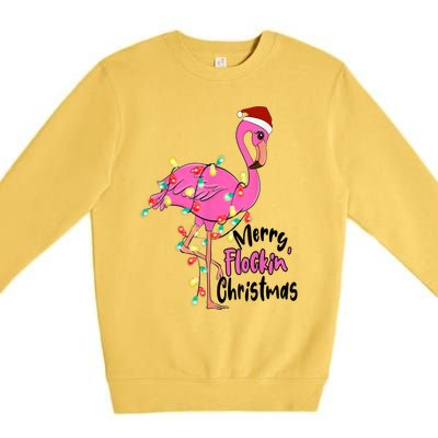 Merry Flocking Christmas Flamingo Pink In Santa Hat Xmas Gift Premium Crewneck Sweatshirt