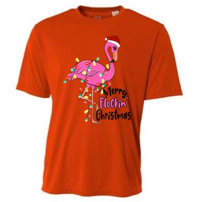 Merry Flocking Christmas Flamingo Pink In Santa Hat Xmas Gift Cooling Performance Crew T-Shirt