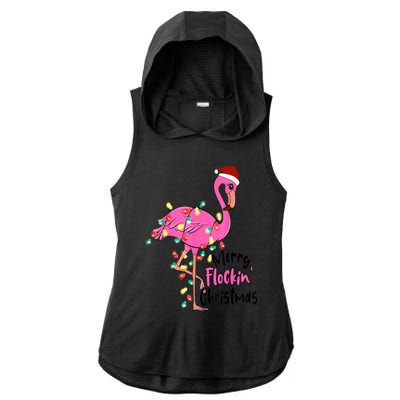 Merry Flocking Christmas Flamingo Pink In Santa Hat Xmas Gift Ladies PosiCharge Tri-Blend Wicking Draft Hoodie Tank