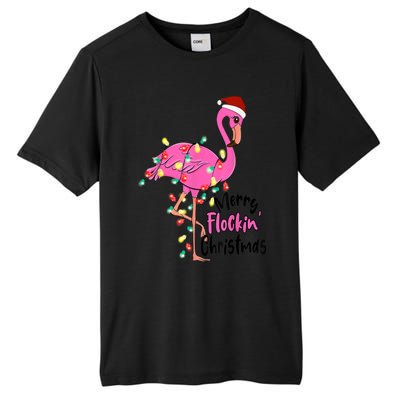 Merry Flocking Christmas Flamingo Pink In Santa Hat Xmas Gift Tall Fusion ChromaSoft Performance T-Shirt