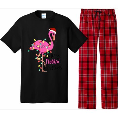 Merry Flocking Christmas Flamingo Pink In Santa Hat Xmas Gift Pajama Set