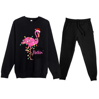 Merry Flocking Christmas Flamingo Pink In Santa Hat Xmas Gift Premium Crewneck Sweatsuit Set