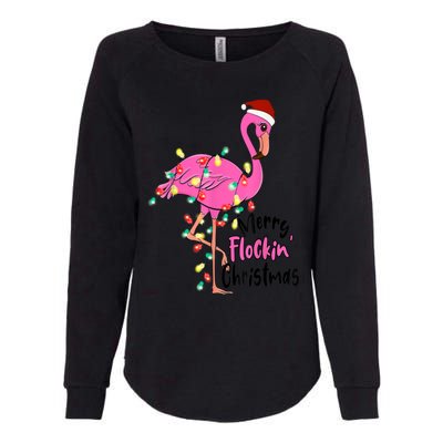 Merry Flocking Christmas Flamingo Pink In Santa Hat Xmas Gift Womens California Wash Sweatshirt