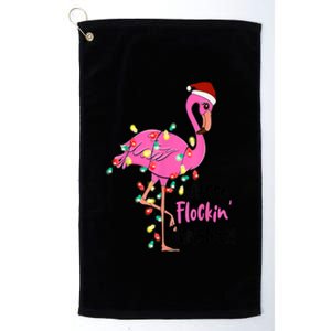 Merry Flocking Christmas Flamingo Pink In Santa Hat Xmas Gift Platinum Collection Golf Towel