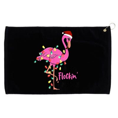 Merry Flocking Christmas Flamingo Pink In Santa Hat Xmas Gift Grommeted Golf Towel