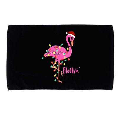 Merry Flocking Christmas Flamingo Pink In Santa Hat Xmas Gift Microfiber Hand Towel