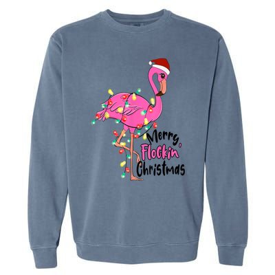 Merry Flocking Christmas Flamingo Pink In Santa Hat Xmas Gift Garment-Dyed Sweatshirt